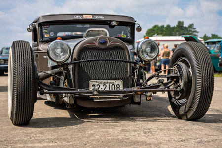 FINOWFURT, GERMANY â€“ JUNE 28, 2025: Traditional hot rod Ford Model A custom. Roadrunner's...