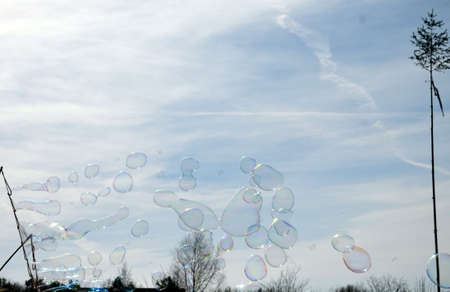rainbow bubble in the sky with medieval pennantsの写真素材