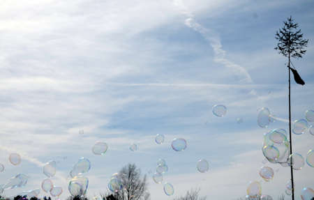 rainbow bubble in the sky with medieval pennantsの写真素材
