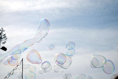 rainbow bubble in the sky with medieval pennants