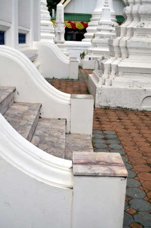 white stairs at a temple in bangkok, thailandの写真素材