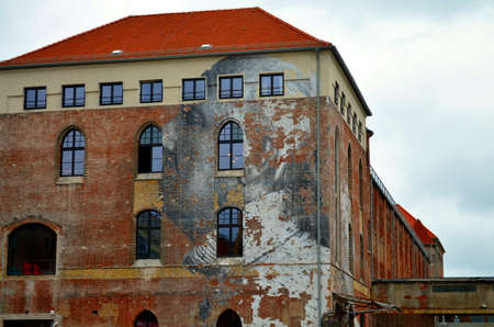 Old Red Industrial Building in Berlin, Germanyの写真素材