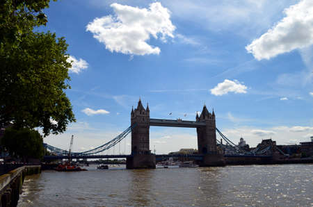 Tower Bridge in London in summer, blue skyの写真素材