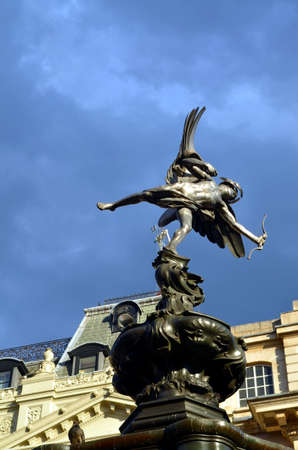 Statue of Eros at Picadilly Circus, London, blue skyの写真素材