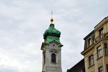 church tower of an old building in vienna, austriaの写真素材