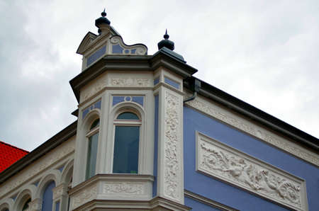 corner and facade of an old building in Stralsund, germanyの写真素材