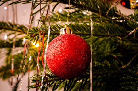 christmas tree with red bulbの写真素材