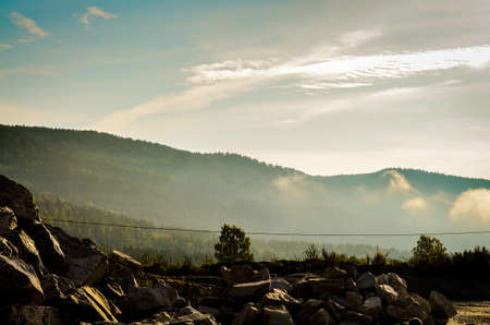 morning dust in lonely norway during autumnの写真素材