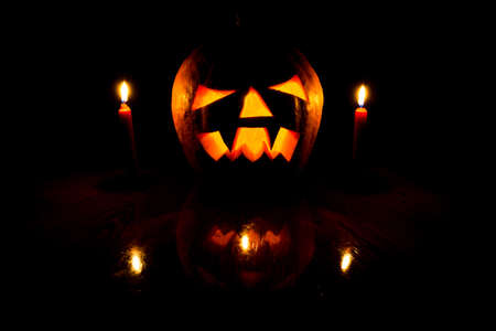The photograph shows a pumpkin on Halloweenの写真素材