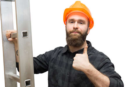 The photo depicts a bearded man on a white backgroundの写真素材