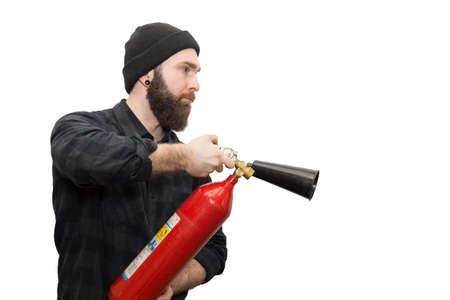 The photo depicts a bearded man on a white backgroundの写真素材