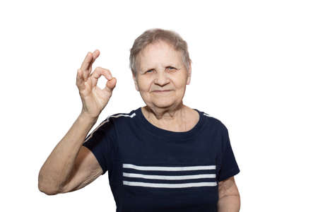 The photo shows the grandmother on a white backgroundの写真素材
