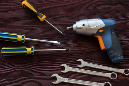 The photo shows the instruments on a red backgroundの写真素材