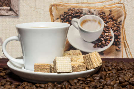 The photo shows a cup of coffee