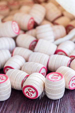 Board game lotto on red background, lotteryの写真素材