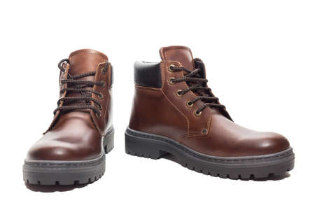 Men's brown shoes on white background, isolated, studioの写真素材