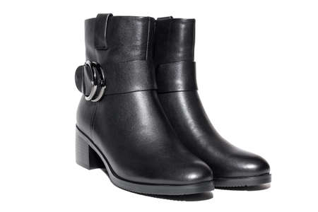 Female winter leather shoes on a white background, isolated, studioの写真素材