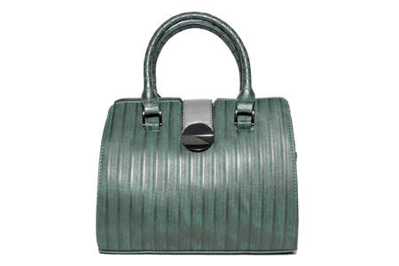 women's leather handbag green color, isolated, Studioの写真素材