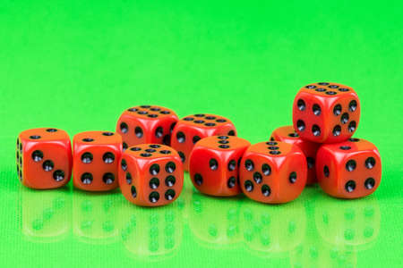 cubes for Board games on green background, diceの写真素材