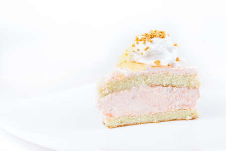 A piece of cake on a white plate