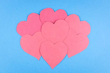 hearts on a blue background for Valentine's dayの写真素材