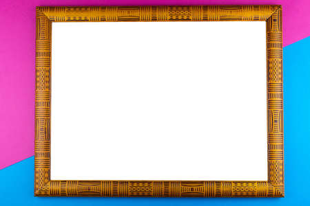 Wooden frame isolated on a blue background