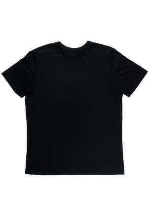 Men's black blank T-shirt template, natural shape on invisible mannequin, for your design mockup for print, isolated on white background.の写真素材