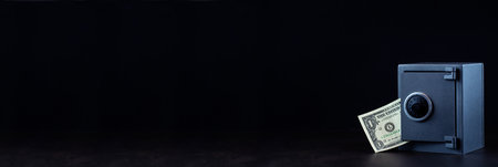 money in a residential safe close-up photo. Deposit in cash.の写真素材