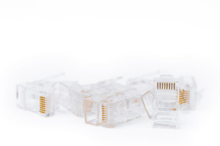 Network Connector close-up isolated on white backgroundの写真素材