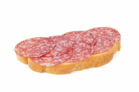 sandwiches with sausage close-up on a white background.の写真素材