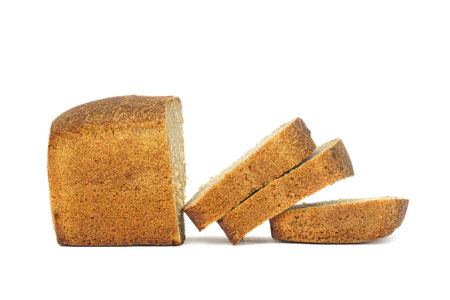 square loaf of Russian brown rye bread isolated on white background