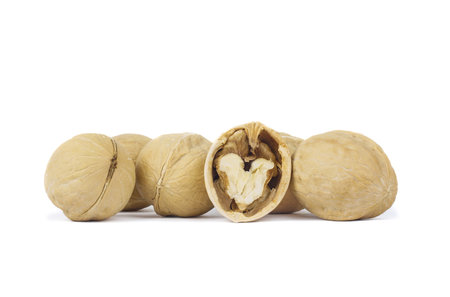 Walnuts isolated on white background, Walnuts kernels on White Background With clipping path.の写真素材