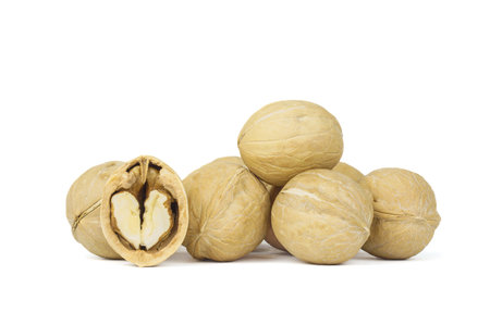 Walnuts isolated on white background, Walnuts kernels on White Background With clipping path.の写真素材