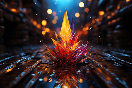 3d render of a crystal in a dark space. 3d illustrationの素材