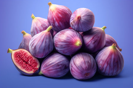 Fresh figs on blue background. Healthy food concept. Top view.の素材