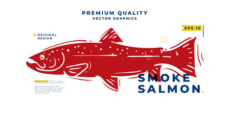 hand drawn illustration of smoke salmon vectorのイラスト素材