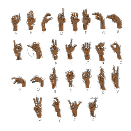 hand drawn gesture language alphabetのイラスト素材