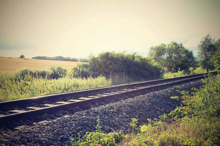 Old rails in landskape. Rails ina the land.の写真素材