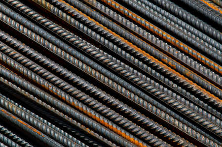 rusty iron grunge background: reinforcement bars, short focusの写真素材