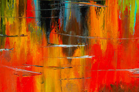 Abstract creative background: streaks and strokes of bright oil paint on linen canvas before tone primingの写真素材