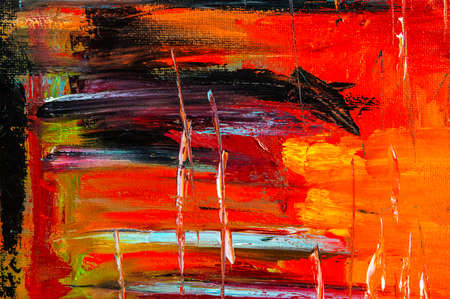 Abstract creative background: streaks and strokes of bright oil paint on linen canvas before tone primingの写真素材