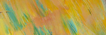 Abstract creative background: chaotic stains of oil paint on linen canvas with tonal priming