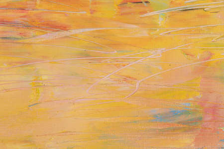 Abstract creative background: chaotic stains of oil paint on linen canvas with tonal primingの写真素材