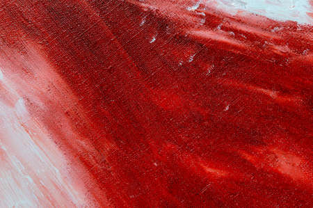 abstract creative background: white and red blurred stains of colored primer when toning the canvas, temporary object.の写真素材