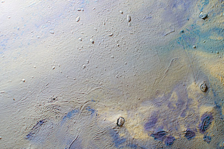 abstract creative grunge background: oil paint frozen on the palette after thinning, many cracks and peeling, short focus.の写真素材