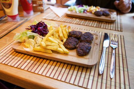 Meatball on table, fast food