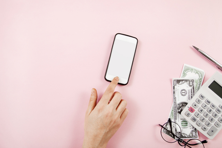 Person hand using moile phone with payment conceptの写真素材