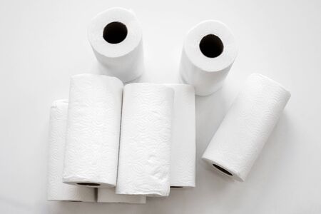 Rolls of toilet paper isolated on whiteの写真素材