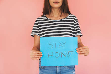 Young woman has a message. Coronavirus, Covid-19の写真素材