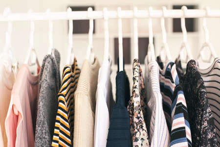 Clothing on hanger at the modern shop boutiqueの写真素材